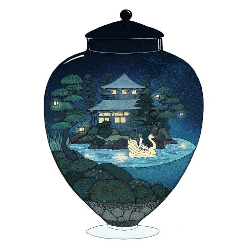 Swan lake in glass pot desing by Annie Davidson