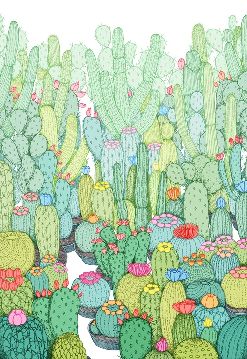 Cactus garden watercolour painting