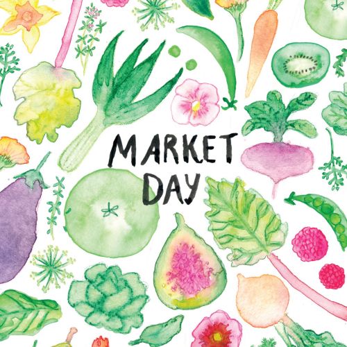 Watercolor painting of market day by Annie Davidson