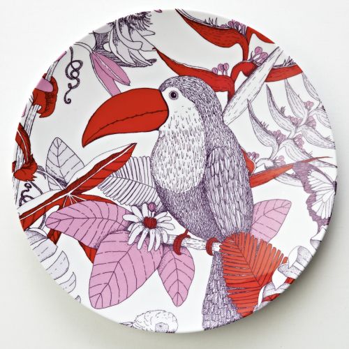 Melamine plate with a tucan pattern