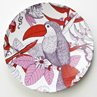 Melamine plate with a tucan pattern