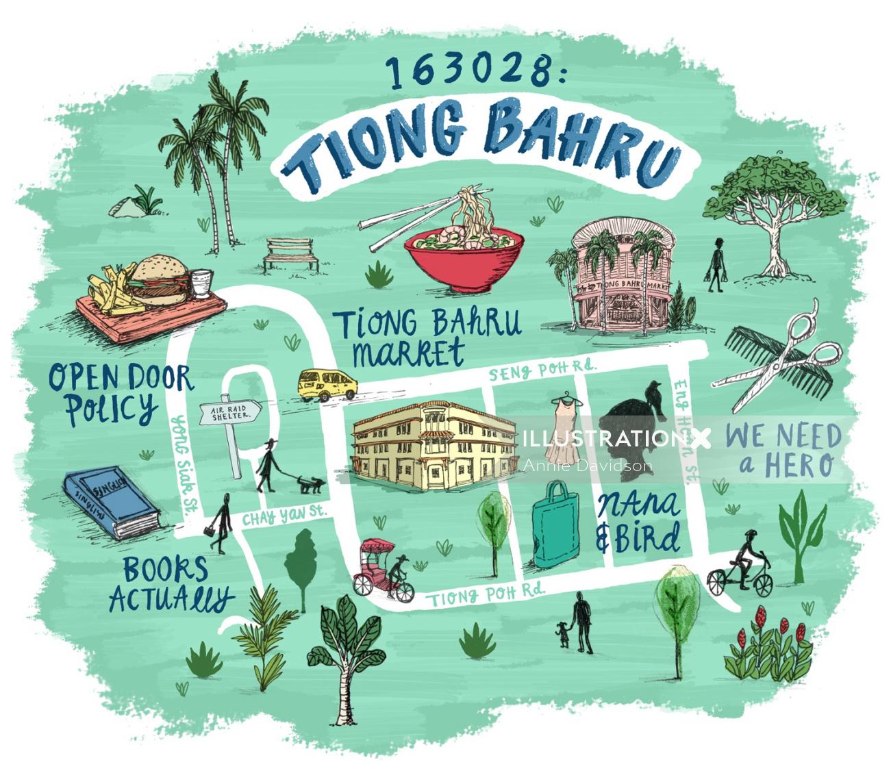 TiongBahruの場所の地図イラスト
