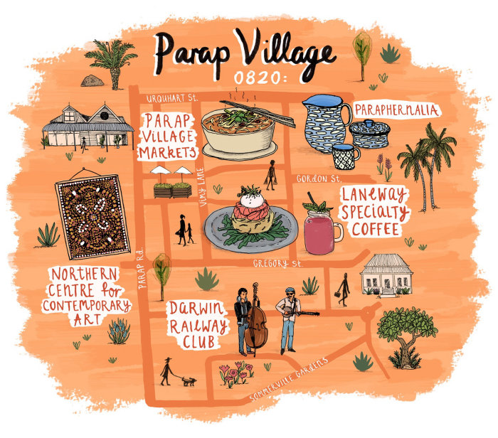 Jetstar Map illustration of Parap Village, Darwin
