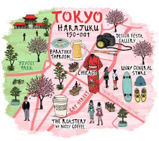 Diseño gráfico del mapa de Tokio Harajuku