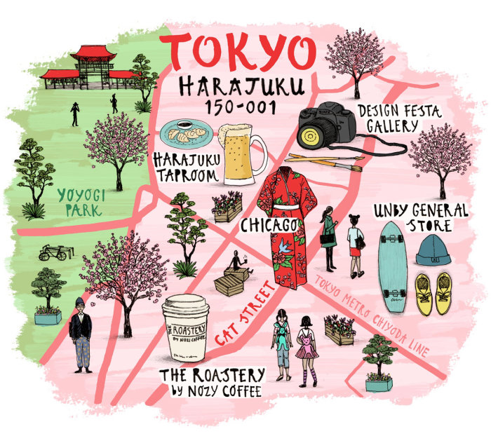 Conception graphique de la carte de Tokyo Harajuku
