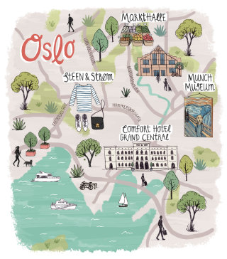 Desenho do mapa da cidade de Oslo, na Noruega