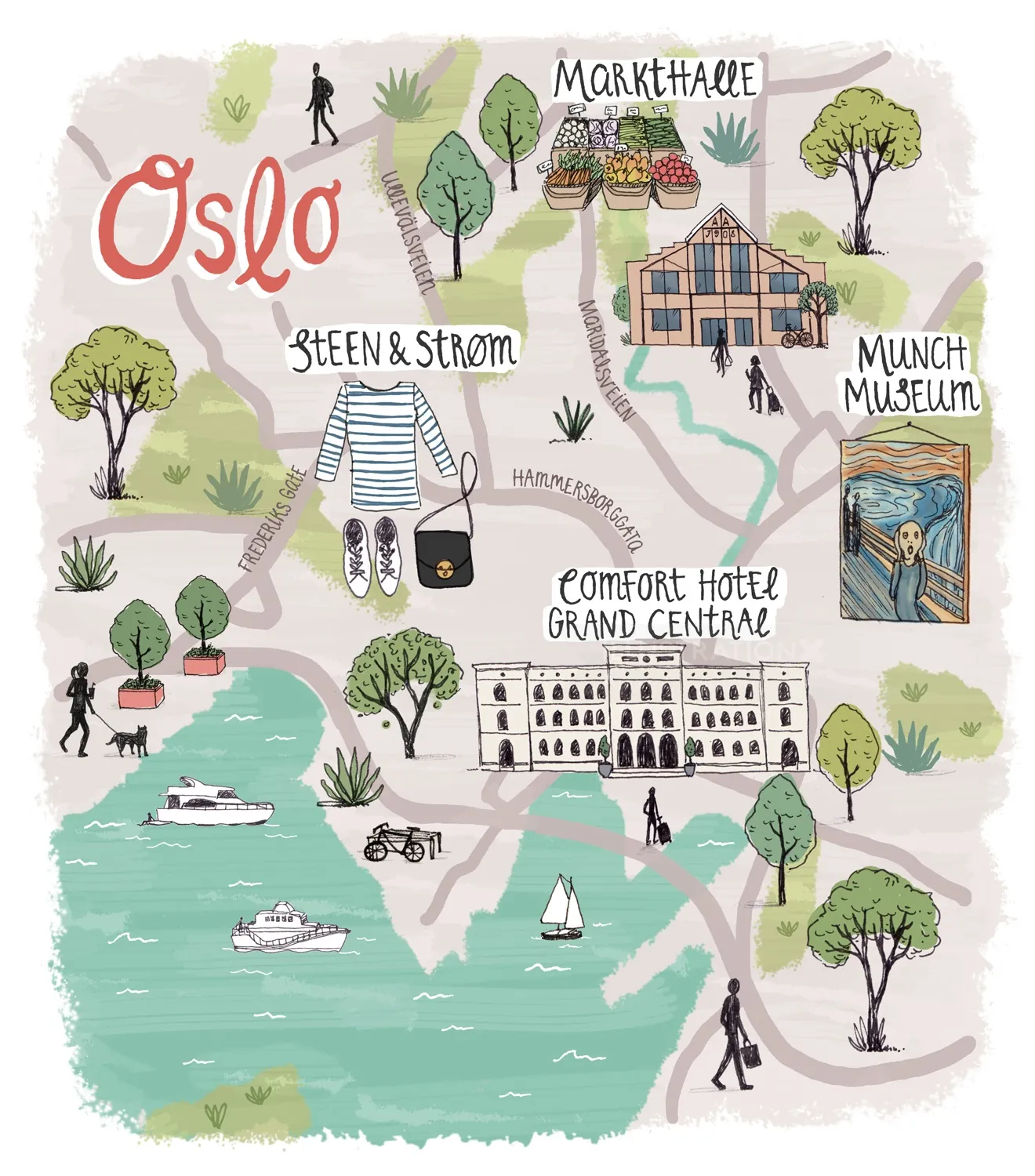 Oslo city map illustration commissioned for Couch Magazine