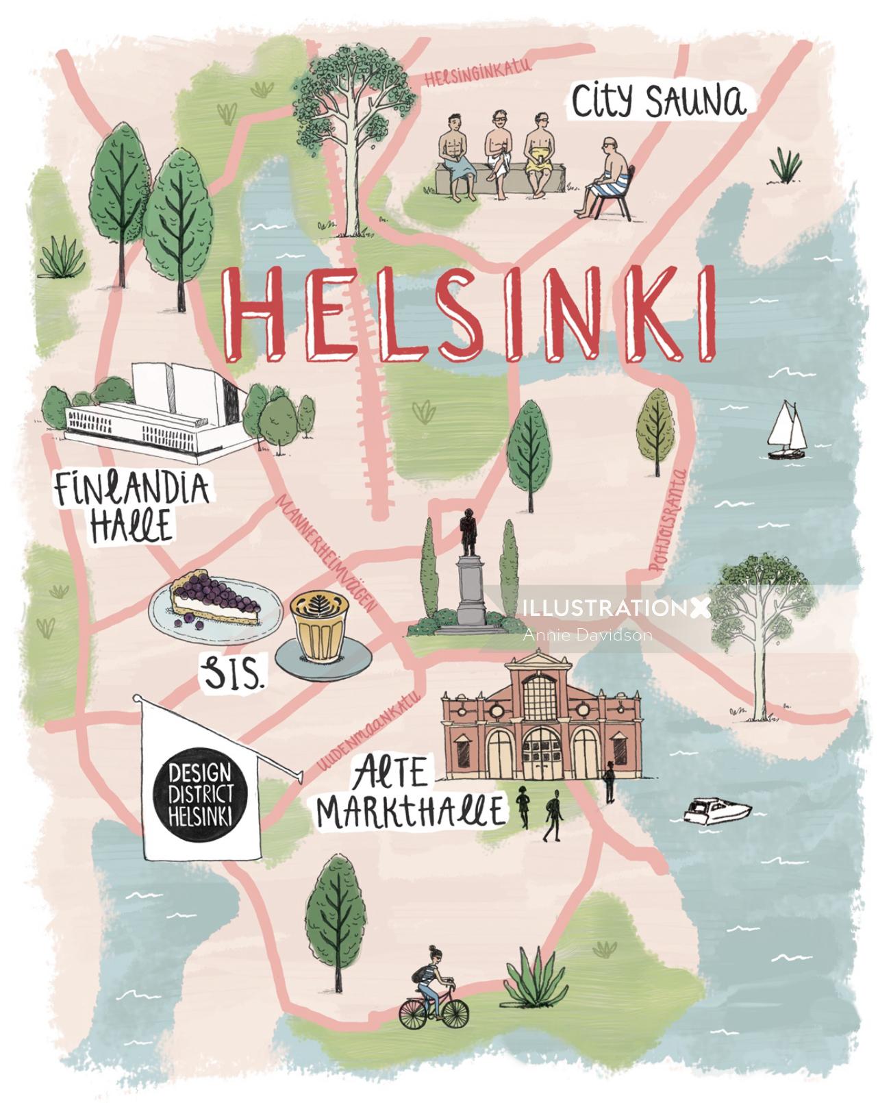 フィンランドのヘルシンキ市の地図デザイン