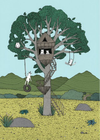 Animation d&#39;animaux se balançant sur un arbre
