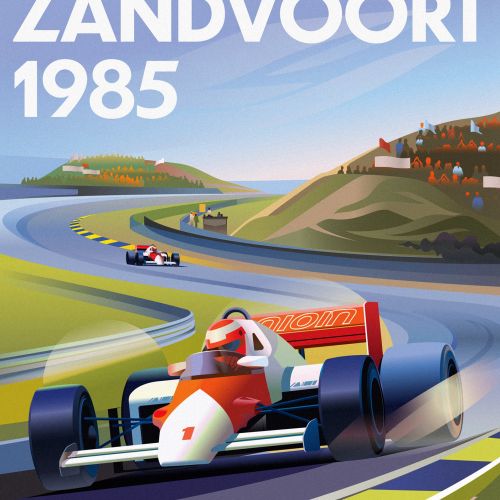 Classic Formula 1 car racing at Zandvoort track in 1985