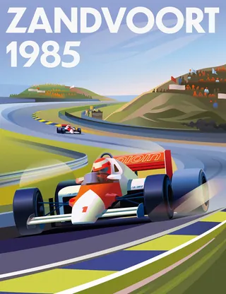 Classic Formula 1 car racing at Zandvoort track in 1985