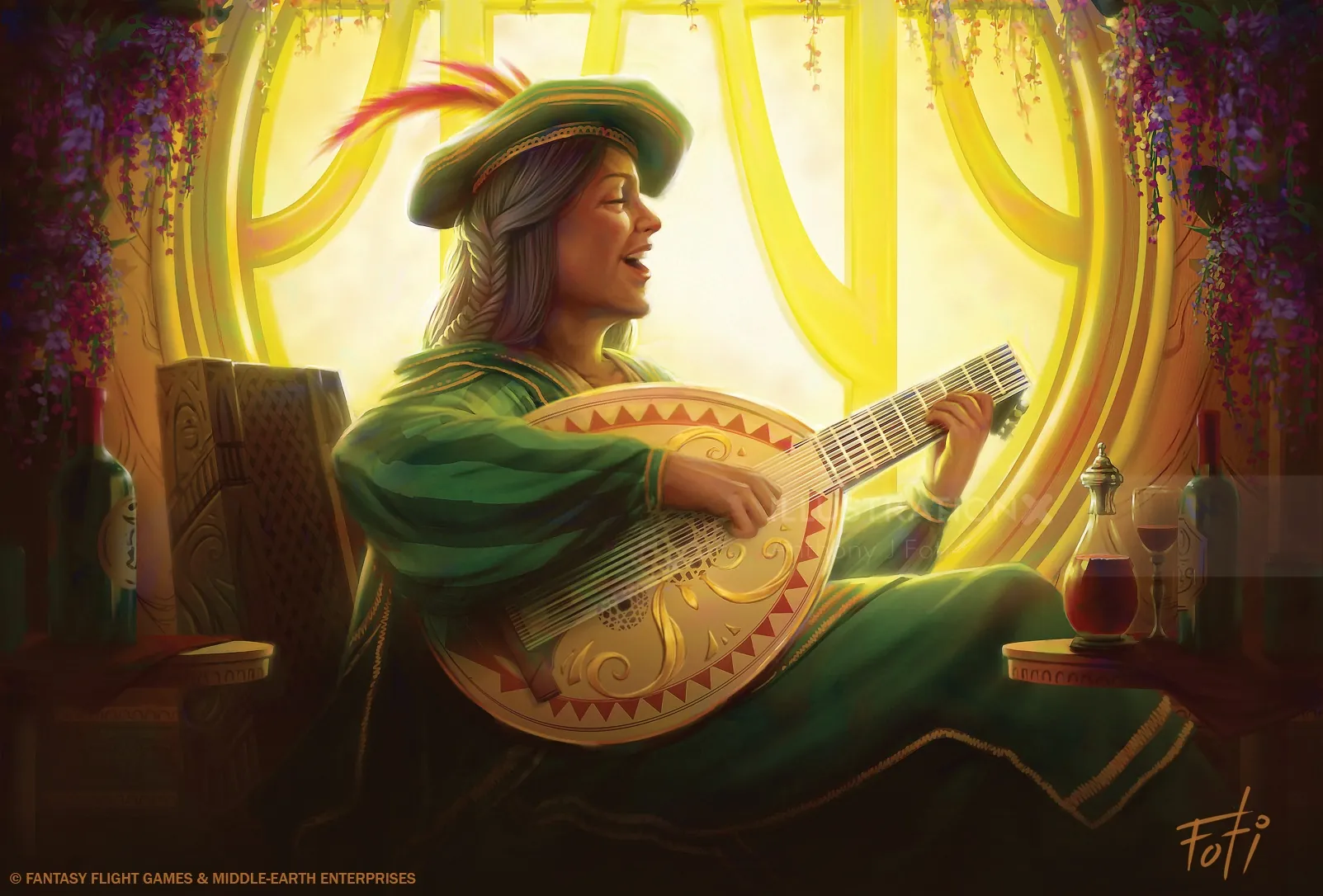 Minstrel playing lute near window in warm light by Anthony J Foti