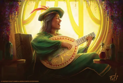 Minstrel playing lute near window in warm light by Anthony J Foti