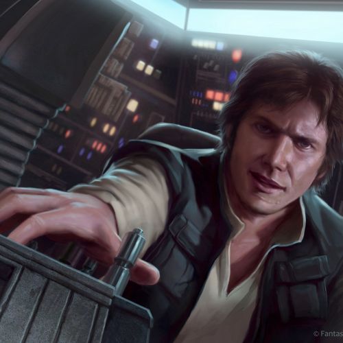Han Solo operating controls inside the Millennium Falcon, art by Anthony J Foti