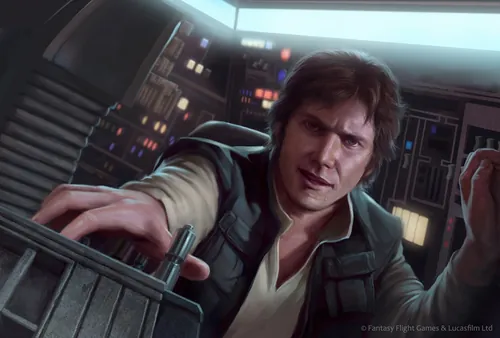 Han Solo operating controls inside the Millennium Falcon, art by Anthony J Foti