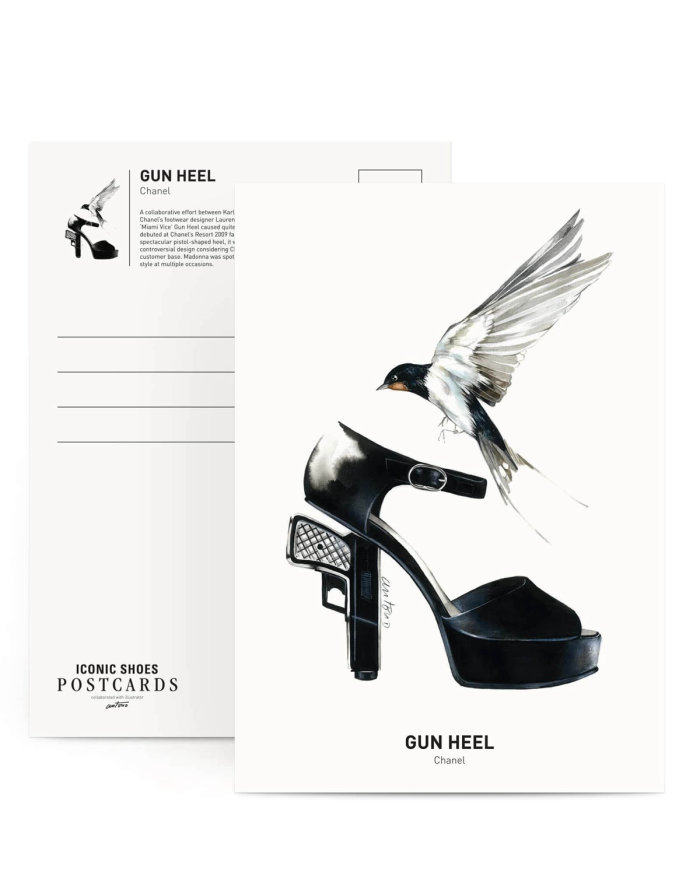 Black & white sketch of gun heel shoes