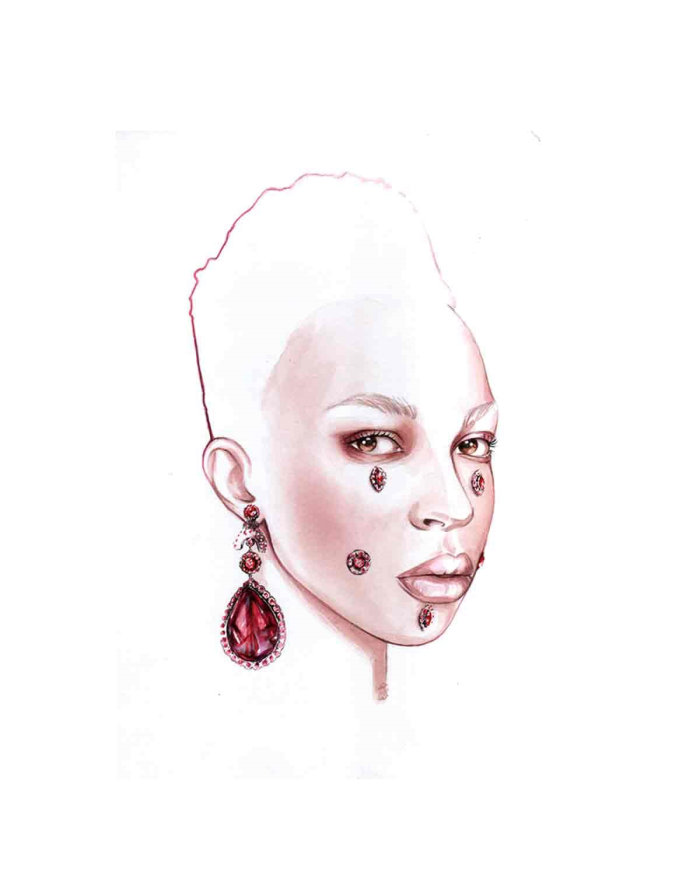 Peinture aquarelle de femme avec boucles d&#39;oreilles en diamant