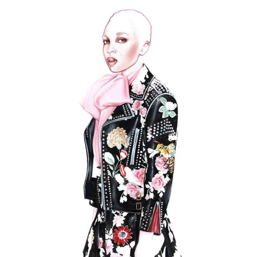 illustration of a model in Gucci dress