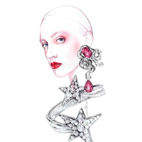Woman with diamond earrings jewellery illustration