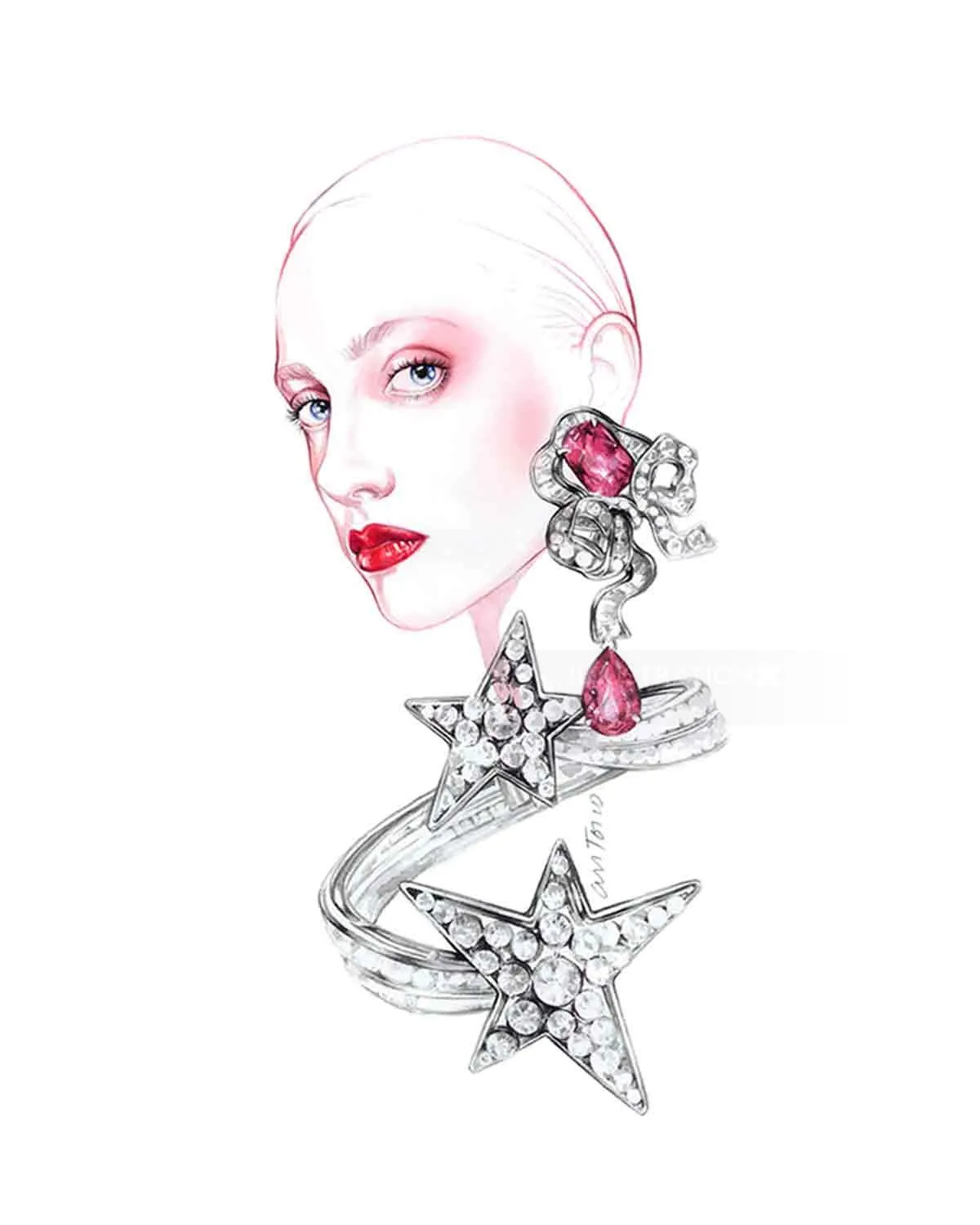 Woman with diamond earrings jewellery illustration