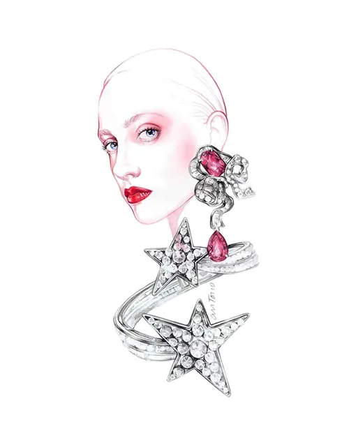 Woman with diamond earrings jewellery illustration