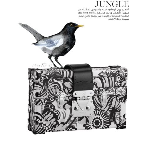 Black bird on patterned bag with artistic text by Antonio Soares