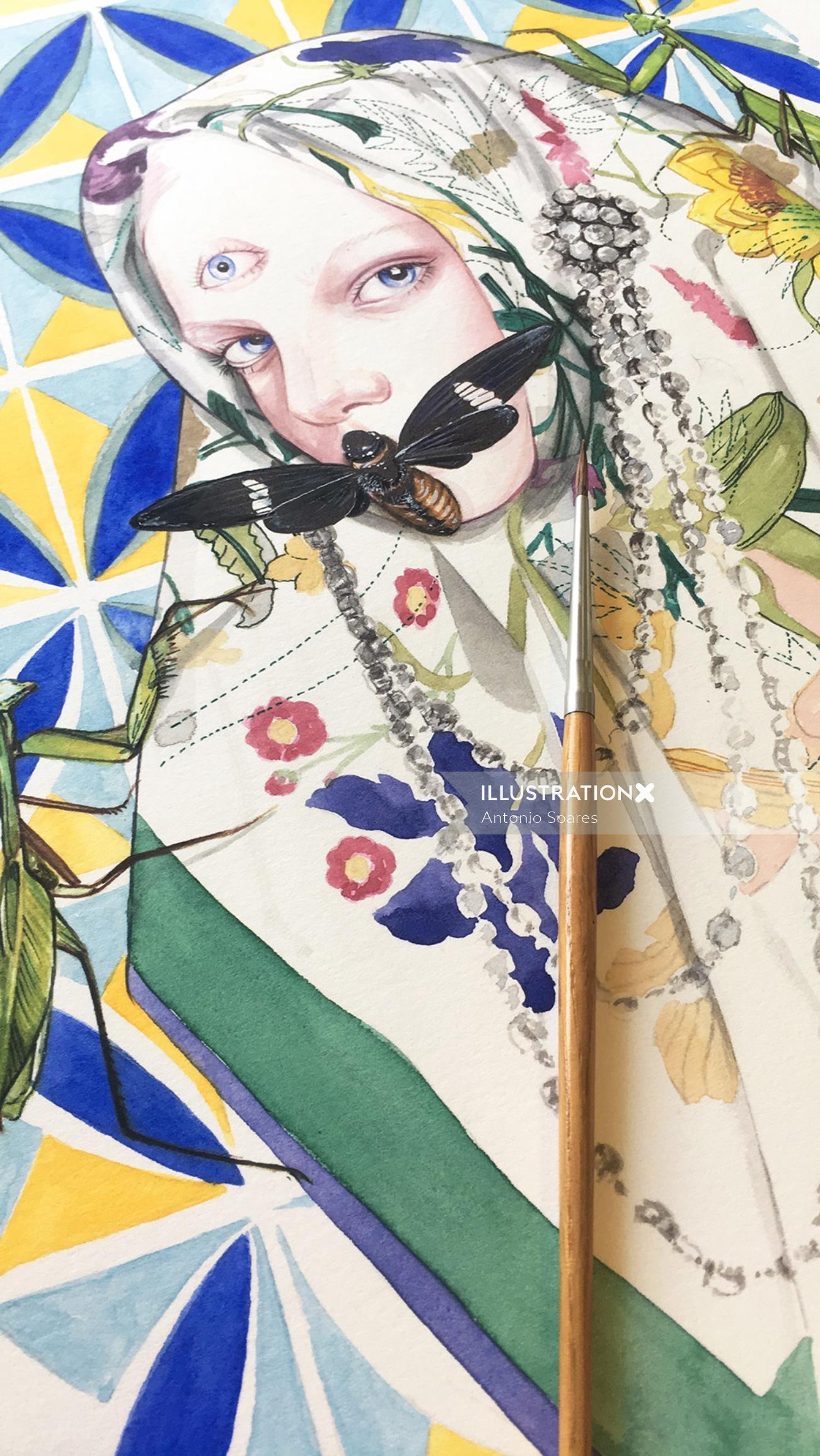 Watercolor Beauty Illustration For Gucci