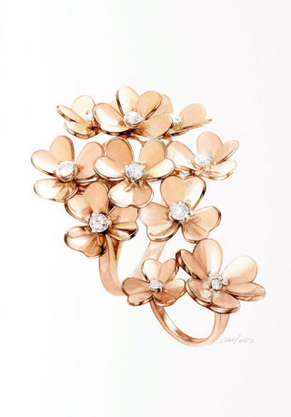 Pintura de joias da coleção de anéis Caresse d&#39;Orchidées de Cartier