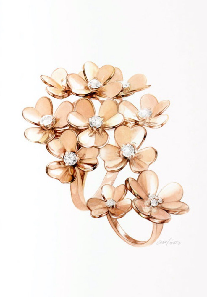 Pintura de joyería de la colección de anillos Caresse d&#39;Orchidées de Cartier
