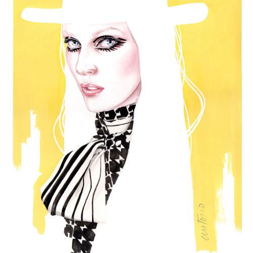 Stylized portrait of woman wearing a white hat and striped outfit by Antonio Soares