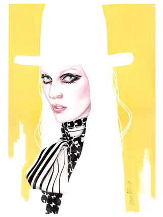 Stylized portrait of woman wearing a white hat and striped outfit by Antonio Soares