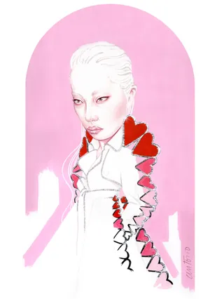 Fashion illustration with heart-shaped details by Antonio Soares