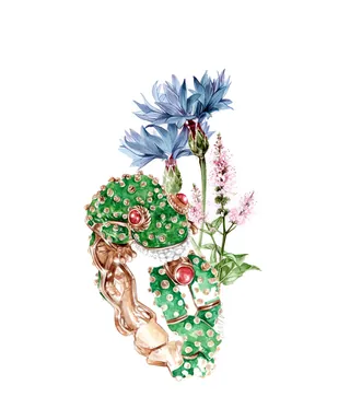 Green gemstone ring with blue flowers by Antonio Soares