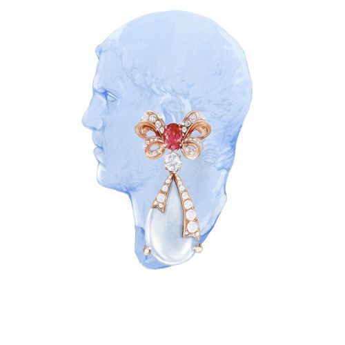 Blue classical bust profile wearing gemstone and pearl earring by Antonio Soares