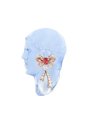 Blue classical bust profile wearing gemstone and pearl earring by Antonio Soares
