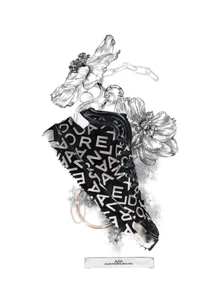 Black and white abstract letter pattern with detailed flowers by Antonio Soares