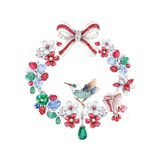 Jewelry brooch set of flowers, bird, and bows by Antonio Soares