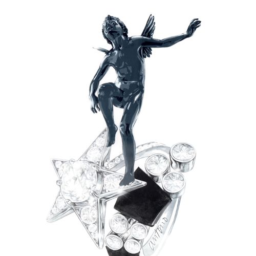 Silver winged figure on star and gem-encrusted platform