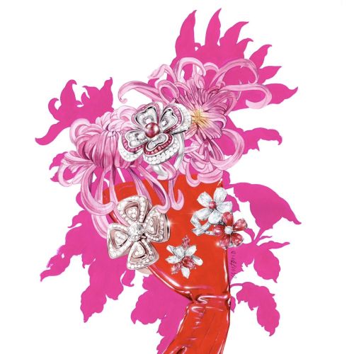Red glove with pink floral decoration artwork by Antonio Soares