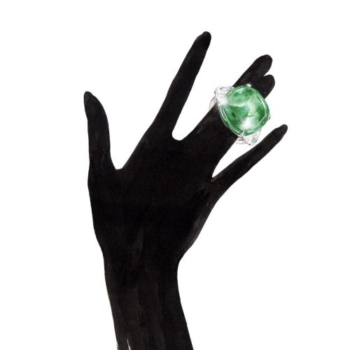 Illustration of a hand with a large green gemstone ring by Antonio Soares