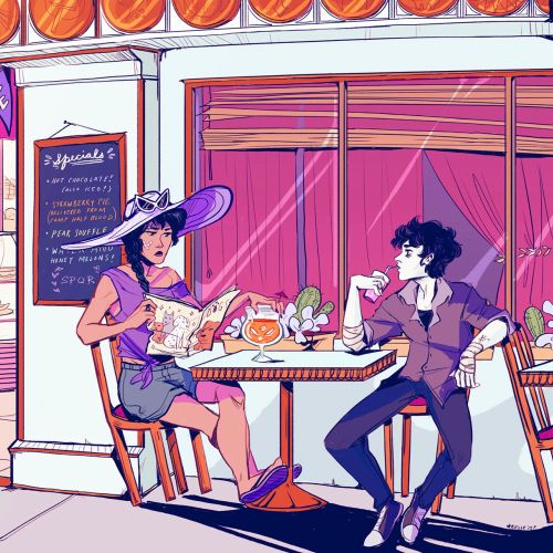 Illustration of couple in a food court