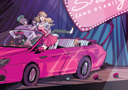 Illustration of ladies in the car