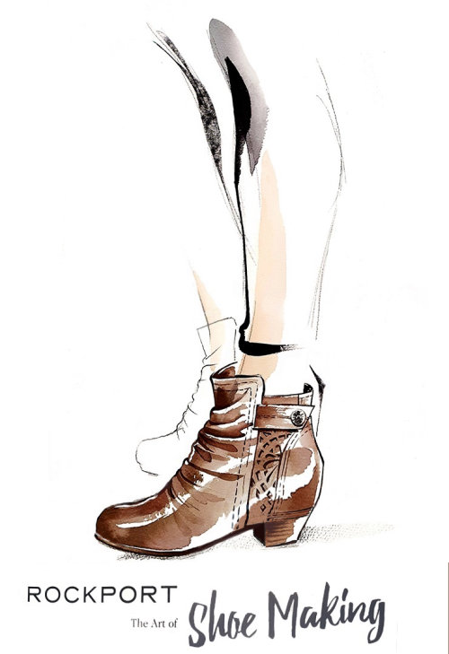 dessin de promotion de chaussures rockport par Katharine Asher