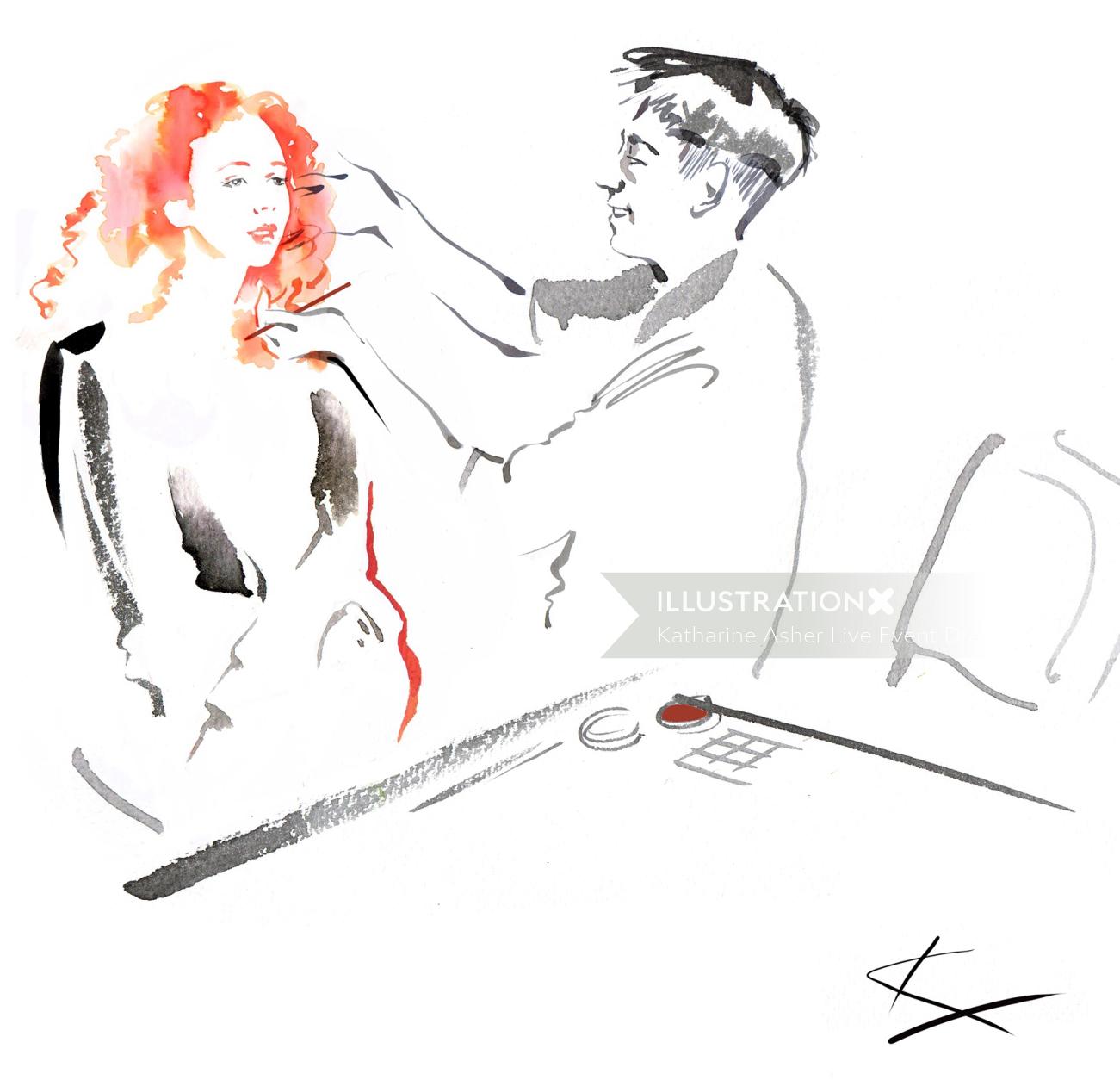 An illustration of woman applying makeup