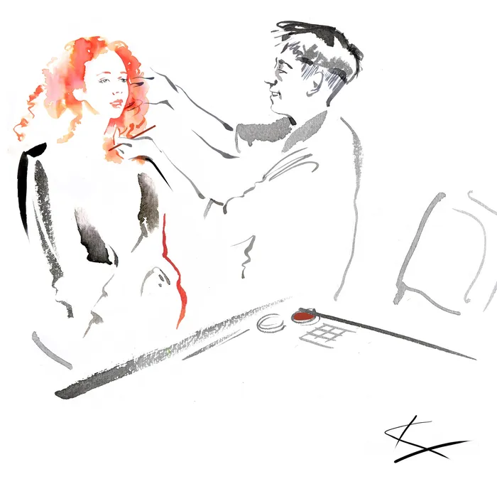 An illustration of woman applying makeup