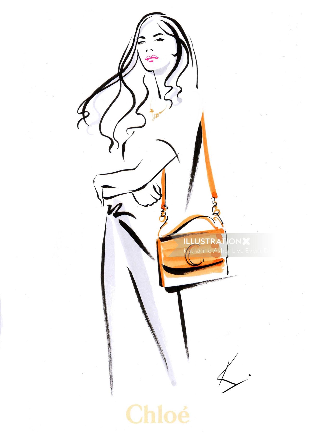 mujer de moda posando con bolsa CHLOE en evento en vivo