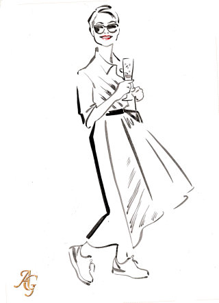 Boceto dibujado a mano de un invitado a una boda de sociedad en Clivedon House