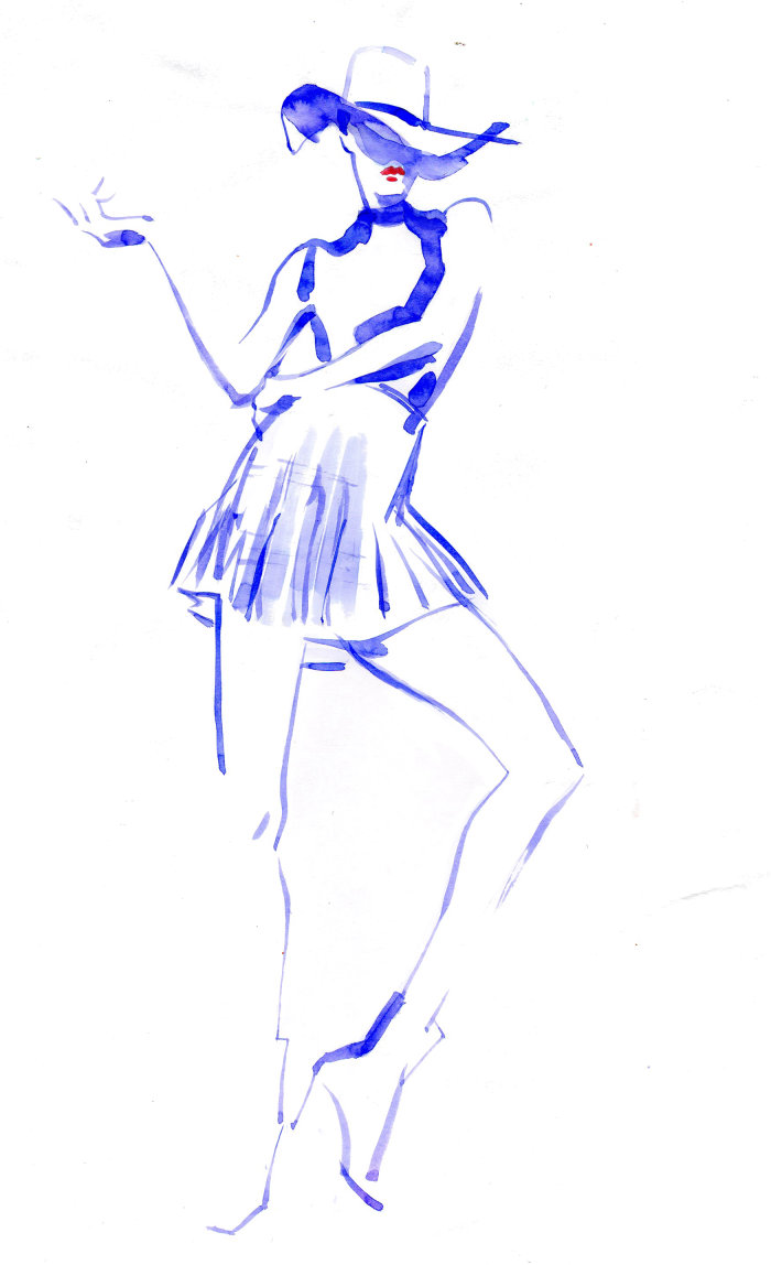 Desenho ao vivo da modelo Vogue blue