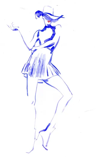 Vogue blue live drawing of model
