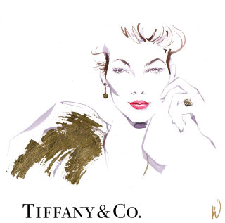 Desenho de retrato de convidado em um evento da Tiffany &amp; Co.